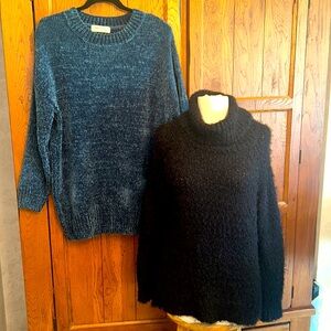 Lot of 2 IMPRESSIONS🖤SWEATERS Black Cowl Neck & Teal Crew Neck